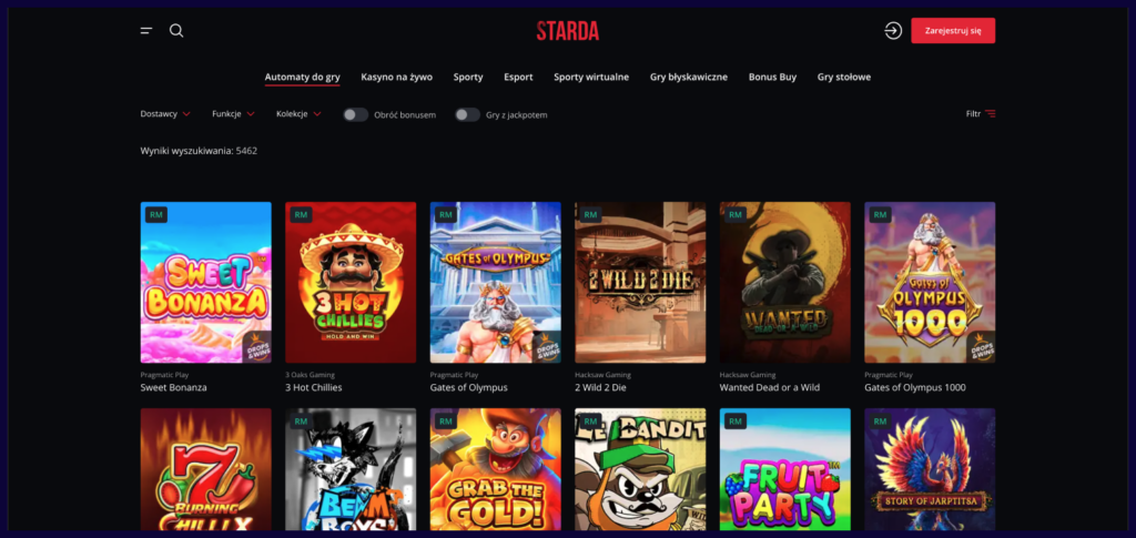 Starda Casino wybór slotów